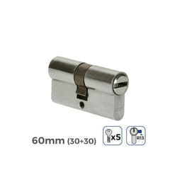 Cylindre de porte court à nickel 60mm (30+30mm) - GENERIQUE - R13 - 5 clés de sécurité incluses