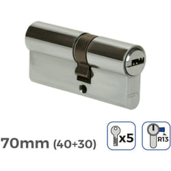 EDM - Cylindre de porte à nickel 70mm (40+30mm) avec 5 clés de sécurité inclus