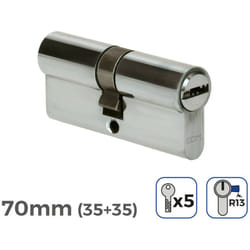 EDM - Cylindre De Porte à Nickel 70mm (35+35MM) Court Cam R13 Avec 5 Clés De Sécurité Inclus