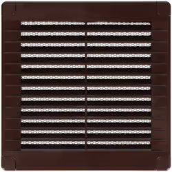 Grille d'aération carrée avec bouchons et moustiquaire, taille 150x150x7mm of plastique brun