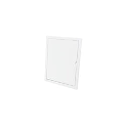 Trappe de visite rectangulaire encastrable blanche en ABS avec mécanisme d'ouverture push-pull adaptée pour placoplâtre 21,5x26,
