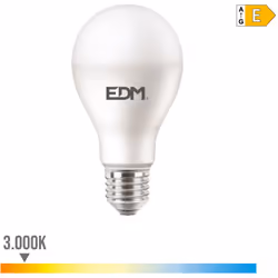 Ampoule LED 15W avec une puissance d'éclairage de 120W. Teinte de lumière : blanc chaud 3000K. Angle d'éclairage : 150°. Bran ...