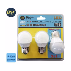 Lot de 3 ampoules LED EDM G 5 W E27 400 lm Ø 4,5 x 8 cm (6400 K)