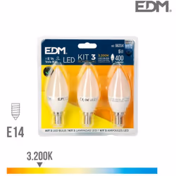 Ampoule LED E14 5W lumière équivalente à 50W. Teinte de lumière : Blanc Chaud 3200K - angle d'éclairage à 200°. Flux lumineux ...