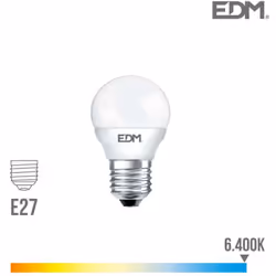 Ampoule LED E27 5W lumière équivalente à 35W. Teinte de lumière : Blanc du Jour 6400K - angle d'éclairage à 200°. Flux lumine ...