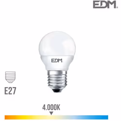 Ampoule LED E27 7W lumière équivalente à 48W. Teinte de lumière : Blanc Naturel 4000K - angle d'éclairage à 200°. Flux lumine ...