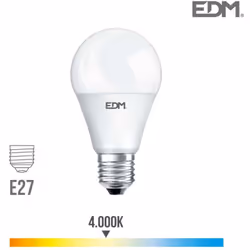 Ampoule LED E27 15W lumière équivalente à 100W. Teinte de lumière : Blanc Naturel 4000K - angle d'éclairage à 220°. Flux lumi ...