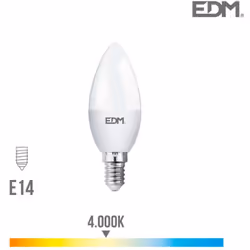 Ampoule LED E14 7W lumière équivalente à 48W. Teinte de lumière : Blanc Naturel 4000K - angle d'éclairage à 200°. Flux lumine ...