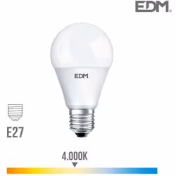 Ampoule LED E27 17W lumière équivalente à 165W. Teinte de lumière : Blanc Naturel 4000K - angle d'éclairage à 220°. Flux lumi ...