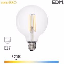 Ampoule LED E27 6W lumière équivalente à 47W. Teinte de lumière : Blanc Chaud 3200K - angle d'éclairage à 300°. Flux lumineux ...