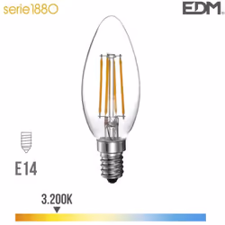 Ampoule LED E14 4W lumière équivalente à 25W. Teinte de lumière : Blanc Chaud 3200K - angle d'éclairage à 300°. Flux lumineux ...