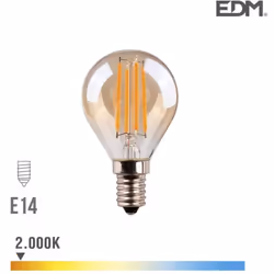 Ampoule LED E14 4,5W lumière équivalente à 30W. Teinte de lumière : Blanc Chaud 2000K - angle d'éclairage à 300°. Flux lumine ...