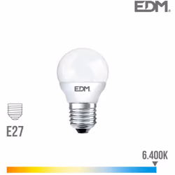 Ampoule LED E27 6W lumière équivalente à 40W. Teinte de lumière : Blanc du Jour 6400K - angle d'éclairage à 200°. Flux lumine ...