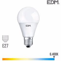 Ampoule LED E27 15W lumière équivalente à 100W. Teinte de lumière : Blanc du Jour 6400K - angle d'éclairage à 220°. Flux lumi ...