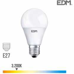 Ampoule LED E27 15W lumière équivalente à 100W. Teinte de lumière : Blanc Chaud 3200K - angle d'éclairage à 220°. Flux lumine ...