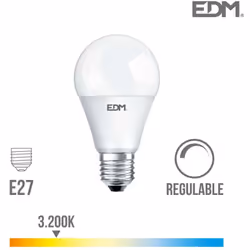 Ampoule LED E27 10W lumière équivalente à 60W. Teinte de lumière : Blanc Chaud 3200K - angle d'éclairage à 220°. Flux lumineu ...