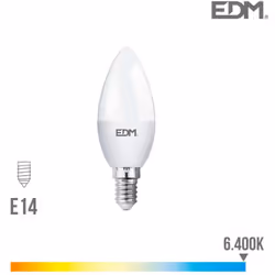 Ampoule LED E14 7W lumière équivalente à 48W. Teinte de lumière : Blanc du Jour 6400K - angle d'éclairage à 200°. Flux lumine ...