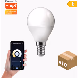 Pack de dix ampoules G45 5W (douille E14). Avec la possibilité de changer la température de couleur (3000-6500K) et l'intensi ...