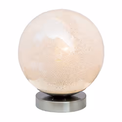 Lampe de table en métal finition nickel, avec une boule en verre effet dépoli qui permet de créer un effet lumineux élégant a ...