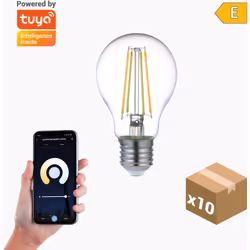 Pack de dix ampoules LED filament A60 (culot E27) 7W. Avec la possibilité de changer la température de couleur (3000-6500K) e ...