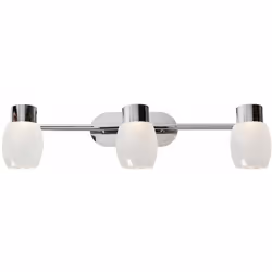 Rampe de salle de bain, en aluminium finition chromée et avec trois spots orientables à LED intégrée, avec abat-jour en acryl ...