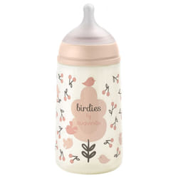 Suavinex Birdies Biberon Tétine Symétrique Débit Moyen 270 ml 3 Mois et + - Couleur : Rose