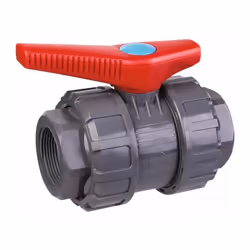 Vanne à boisseau sphérique noir Modèle PVC pression Filletage : FF 1'1/2 (40x49) Manette rouge Vendu par 1