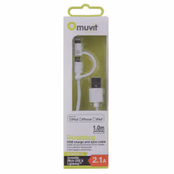Muvit MUUSC0120 câble USB 1 m USB A Micro-USB B/Lightning Blanc