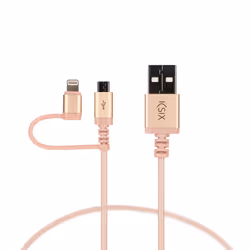 Ksix B0914CUM02, 1 m, USB A, Micro-USB B/Lightning, USB 2.0, Or, Métallique