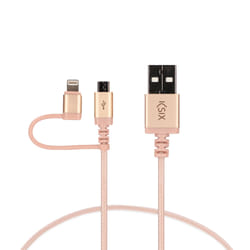 Ksix B0914CUM02 câble USB 1 m USB 2.0 USB A Micro-USB B/Lightning Or, Métallique