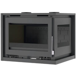 Insert a bois en acier, foyer en fonte, face et cote droit vitres - couleur noir - Made in Spain