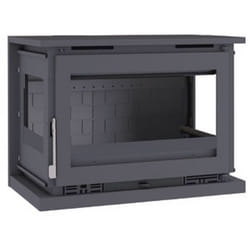 Fm Calefaccion - Poele a bois a suspendre, trois cotes vitres, avec turbines axiales, foyer en fonte - couleur noir - Made in Spain