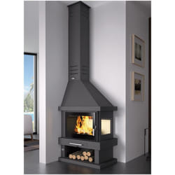 Cheminée à bois d'angle - firematic Alabama 10.4 kW Porte fonte - avec vitre sérigraphiée noire