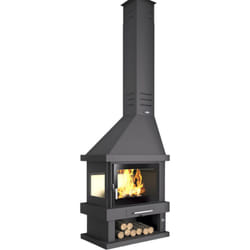 Cheminée à bois d'angle - firematic Atlanta 10.4 kW Porte fonte - avec vitre sérigraphiée noire