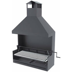Barbecue bbq au charbon et bois 100 cm grille inox - Avec élevateur paravents et hotte
