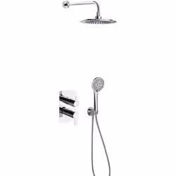 RAMÓN SOLER présente le kit de douche BLAUTHERM , composé d'un mitigeur encastré 2 voies avec support, d'une arrivée d'eau, d ...