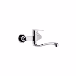 Robinet d'évier mural avec bec de 22.5cm, finition diamantée chrome, système S2 à 50% d'économie d'eau, limiteur de températu ...