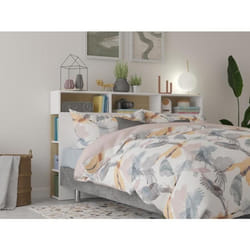 Tête de lit avec rangements NASTIA - 160 cm - Blanc et chêne