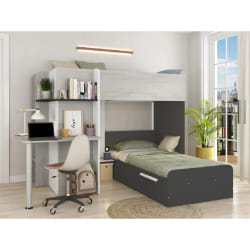 VENTE-UNIQUE Lits superposés d'angle SAMUEL - Gris/Blanc