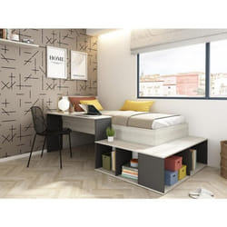 Lit combiné 90 x 200 cm avec rangements et bureau - Coloris : Naturel et anthracite - RIGALI