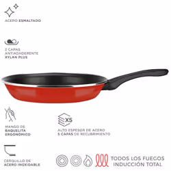 Poele Optimax Ø30cm Rouge Acier Aisi 430. Acier Emaillé. Grosse Epaisseur D'acier 1mm Avec 5 Couches De Revetement. Antiadher ...