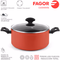 marmite maxima+cover ø20cm aluminium rouge 3004. aluminium forgé de 4mm. revêtement anti-adhésif double couche xylan plus. fo ...