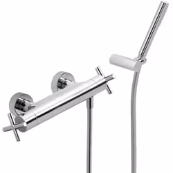 Grifo ducha termostática de la serie TRESMOSTATIC de Grifería Tres . Incluye ducha de mano anti calcárea con soporte orientab ...