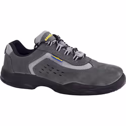 Chaussures en croûte de cuir grise, empiècements en tissu respirant. Doublure antibactérienne, à haut pouvoir d'absorption. S ...