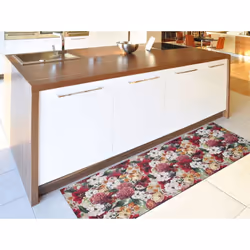 Tapis de cuisine rouge rectangulaire dessins avec des fleurs RICCI