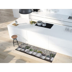 Tapis de cuisine gris rectangulaire dessins avec des fleurs RICCI