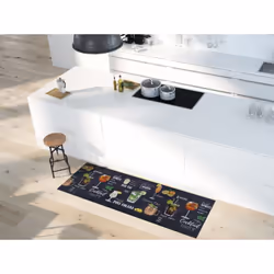 Tapis de cuisine noir rectangulaire dessins cocktails RICCI