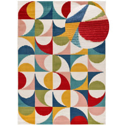 Tapis extérieur multicolore rectangulaire géométrique avec relief MILA