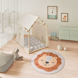 Tapis Intérieur lavable rouille rond enfant lion CANDY
