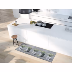 Tapis de cuisine gris rectangulaire dessins pots de fleurs SPRINTY